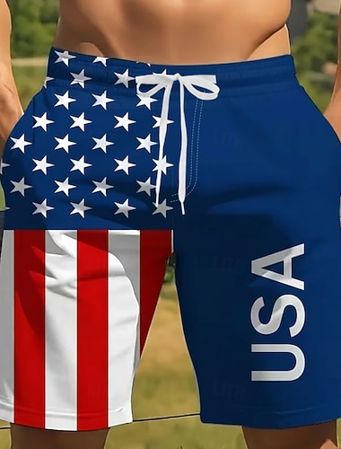  Herre 4. juli USAs 250-årsjubileum Amerikansk flagg Patriotisk Badeshorts Surfeshorts Medium Midje Fritid Ferie Sidelommer Mesh fôr Elastisk snøring i midjen Designer Klær