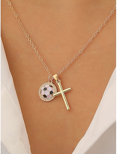  Collier pendentif croix de football pour femme, bijou en alliage pour les supportrices de football, décliné en plusieurs modèles de ballons, idéal pour les matchs, le soutien à l'équipe et au quotidien.