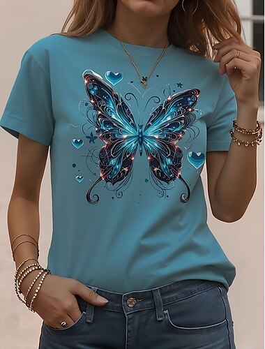  Dames T-shirt Afdrukken Bloemig Stijlvol Klassiek Casual Korte mouw Strakke ronde hals Ronde hals Normale tops Dagelijks blauw Geel Groen Zomer Lente