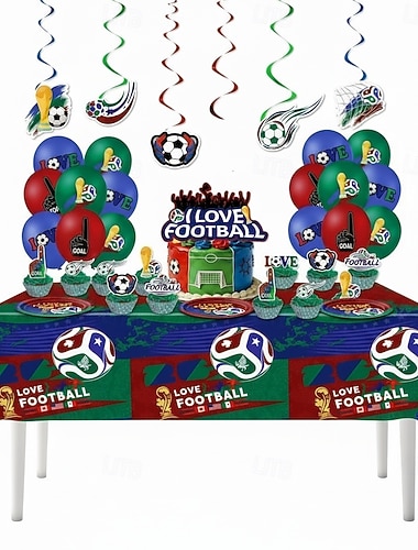  Sommer 2026: Partydeko-Set für die globale Fußball-Weltmeisterschaft – inklusive Tischdecke, Luftballons, Cupcake-Toppern, Deko-Girlanden und vielem mehr für Kinder, Jungen und Erwachsene.