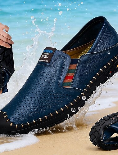  herr marinblå vattenavvisande slip-on vardagsskor andningsbara bekväma strandloafers för resor, badsemester, resortkläder, friluftsliv, sommar vardagspromenader