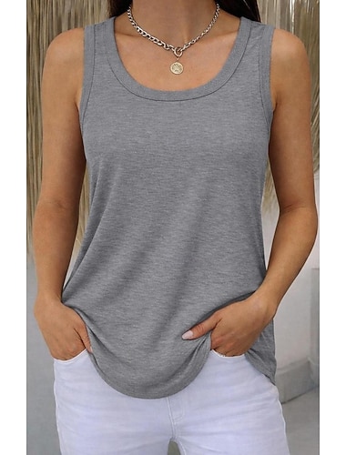  Damen Übergröße T Shirt Tank Top Einfarbig Elegant Vintage Stilvoll Ärmellos U-Ausschnitt Lange Oberteile Täglich Sport Ausgehen Schwarz Weiß Königsblau Purpur Grün Sommer Frühling