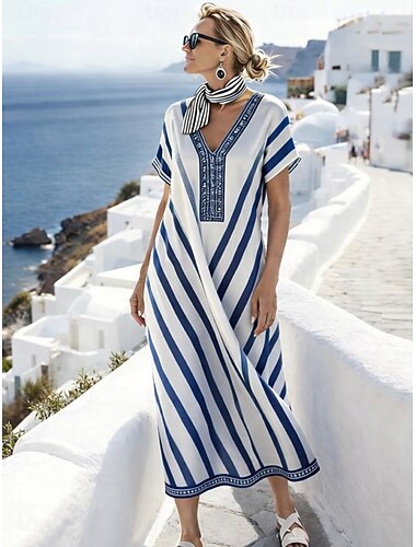  Femmes Robe Midi Robe d'Été Robe trapèze Vacances Occasionnel Boho Papillon Plage Sortir Coupe Ample Graphique Arc-en-ciel Tribal Manche Courte Col en V Bleu Noir Blanche Rose Claire Été