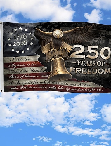 Flagge zum 250. Jahrestag der USA mit Weißkopfseeadler, Freiheitsglocke und dem Design 1776-2026, ideal für patriotische Heimdekoration und Partydekorationen