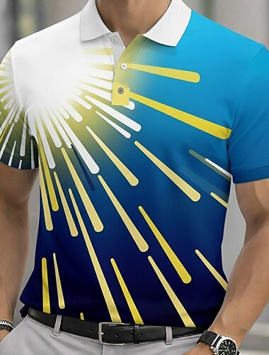  Férfi Absztrakt Geometriai Pólóingek Rövid ujjú Pólóingek Galléros ingek Alkalmi Sportruházat Gombok Tavaszi nyár Medence Sárga Rubin