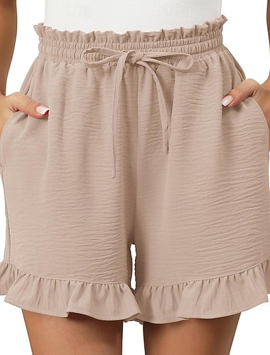  Dame Shorts Sommershorts Strandshorts Casual shorts Ferie Mote Fritid hverdag Kort Høy Midje Helfarge عادي Snorer Lapper Elastisk midje Komfort Myk Pustende Mikroelastisk Gateklær Strand Ferie