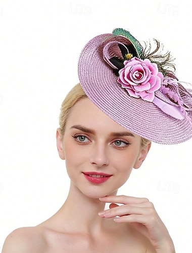  fascinators Fjær Bryllup Bursdag Årgang søt stil Retro Rød Med Fjær Blomst Hodeplagg Hodeplagg