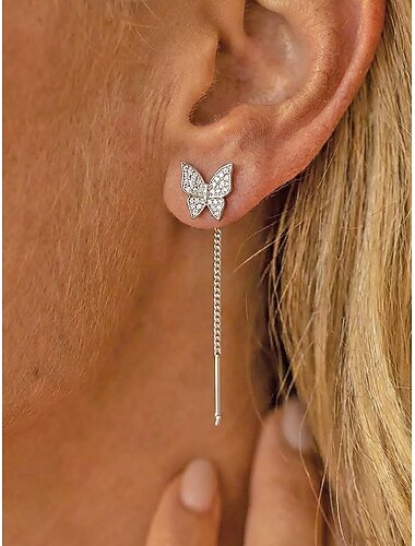  女性用バタフライタッセルドロップイヤリング、ゴールドシルバートーン合金製ステートメントジュエリー。普段使い、旅行、パーティー、ディナーに最適です。