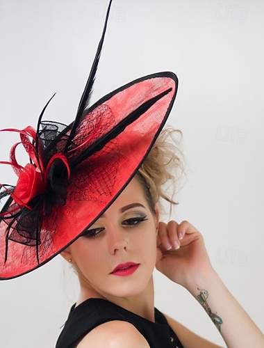  Fascinators Sinamay Mariage Anniversaire ancien Mignon Rétro Avec Plume Casque Couvre-chef