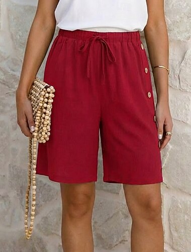  Mujer Pantalón corto Pantalones cortos de verano Pantalones cortos Burmuda Pantalones cortos de playa Vacaciones Moda Casual / Diario Longitud de la rodilla Media cintura Color sólido Plano Correa