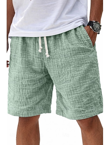  Herren Shorts Leinenshorts Sommershorts Strandshorts Freizeitshorts Kordelzug Elastischer Bund Einfarbig Leicht Atmungsaktiv Knielang Täglich Outdoor Streetwear Mode Klassicher Stil Blau Schwarz
