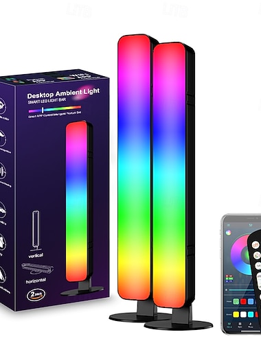  2-pakninger RGB-gaming-omgivelseslys, lydaktiverte LED-skrivebordslamper, trådløse wifi-smarte nattlys for PC, stasjonær datamaskin, spillrom, stemmestyrt LED-stemningsbelysning