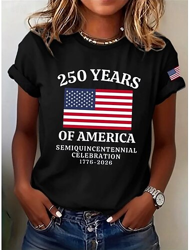  Amerikaanse onafhankelijkheidsdag Dames T-shirt Afdrukken Grafisch Vlag Brief Vintage Stijlvol Klassiek Korte mouw Strakke ronde hals Normale tops Dagelijks blauw Zwart Rood Zomer Lente