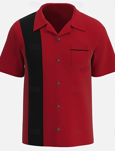  Per uomo Tinta unica Camicia da Bowling Camicia con Bottoni Manica Corta Sportivo Sport Viaggio Estate Collo ripiegato Tasca Nero Bianco Rosa Rosso