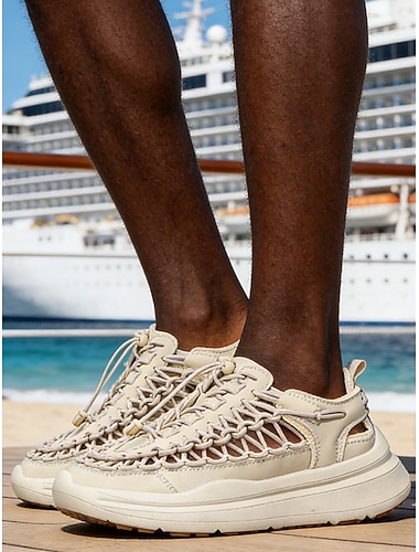  Herresandaler med strikkede tau, lette og pustende, komfortable øy- og cruisesko for reiser, strandturer og feriefritid