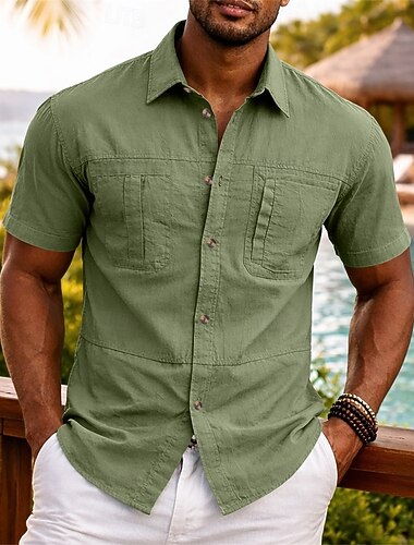  Homme Chemise Chemise Décontractée Chemise Boutonnée Chemise Cargo Jaune clair Noir Vert Kaki Café Manche Courte Uni Col de chemise Occasionnel Quotidien Poche Avant Vêtement Tenue Élégant Mode