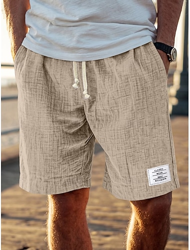  Herren Shorts Sommershorts Strandshorts Freizeitshorts Kordelzug Elastischer Bund Einfarbig Texture Komfort Knielang Täglich Outdoor Streetwear Mode Retro Vintage Blau Schwarz Mikroelastisch