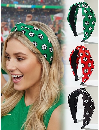  Bandeau noué en polyester imprimé football pour femme, disponible en plusieurs couleurs. Accessoire pour cheveux de supportrice de football, idéal pour les matchs, le soutien à son équipe et au quotidien.