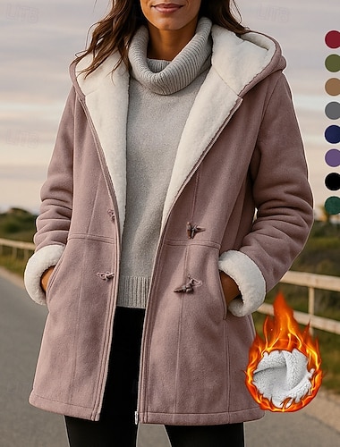  Damskie Solidne kolory Kurtka z kapturem Kurtka zapinana na zamek Płaszcz polarowy Jesień / Zima Gruba Z kieszeniami Długi rękaw Athleisure Odporność na wiatr Ciepłe Piesze wycieczki Bieganie Podróże