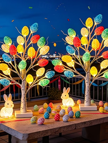  pääsiäismunavalon puunkoriste, lämpimän hehkuiset valot, jotka sopivat erinomaisesti ulkopihoille, kodin olohuoneisiin, pääsiäisjuhlien koristeluun, lomakoristeisiin