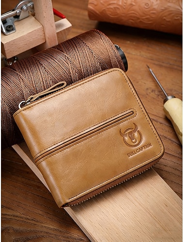 Pánská vintage peněženka z pravé kůže v několika barvách, velká kapacita, skládací peněženka na více karet, zip kolem krku, pro běžné každodenní použití, cestování, dovolenou a každodenní nošení.
