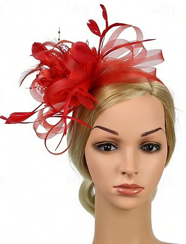  قطع زينة الرأس الريش صاف زفاف عيد ميلاد عتيق لطيف رجعي مع ريش قماش رقيق شفاف خوذة أغطية الرأس