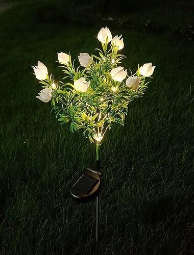  1er-Pack LED-Gartenleuchte mit Solardesign, künstliches Gardenienbouquet, für die Außendekoration von Wegen, Höfen, Terrassen, Balkonen und Rasenflächen, warmes Licht in Form einer künstlichen