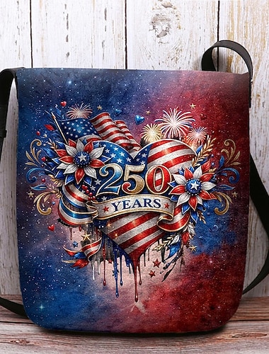  Dames crossbodytas van polyester met fluweelachtige afwerking en verstelbare schouderband, patriottisch ontwerp ter ere van het 250-jarig jubileum en de Onafhankelijkheidsdag, perfect voor dagelijks gebruik en Amerikaanse festiviteiten.