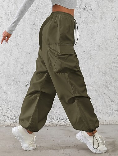  Damskie Spodnie cargo Spodnie Spodnie robocze Letnie spodnie Urlop Moda Codzienne Pełna długość Średni Talia Równina Ściągana na sznurek Kieszeń Elastyczny pas Komfort Szybkie wysychanie Oddychający