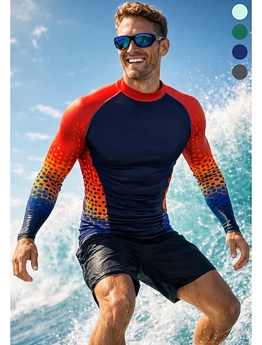  Miesten Ihottumissuoja Uimapaita Geometrinen Kaltevuus Abstrakti UPF50+ UV suoja Nopea kuivuminen Pitkähihainen Uima-asut Rash guard -suojapaita Lainelautailu Melonta Hiekkaranta Kesä