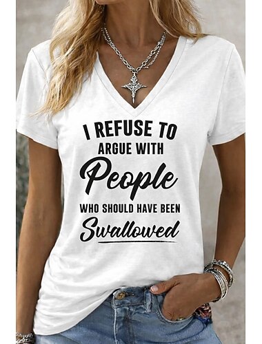  חולצת טי לנשים מצחיקה הומור ציטוטים אופנתי קלאסי קז'ואל שרוולים קצרים צווארון V רגיל חולצות יומי ליציאה סוף שבוע שחור לבן לבן 2 קיץ אביב סתיו חורף