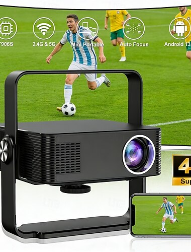  Innebygd 1080p 5g smart projektor, 8k-støttet Android 13.0-filmprojektor for fotballfest, HDR 10+ hjemmekino for fotballturnering, stadionopplevelse for mesterskapskampkveld