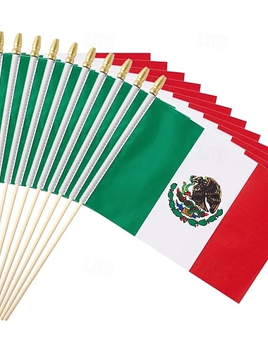  Confezione da 25 piccole bandiere messicane portatili, mini bandiere messicane su asta da 5x8 pollici per partite di coppa del mondo di calcio estive, eventi sportivi, decorazioni per feste, tifosi