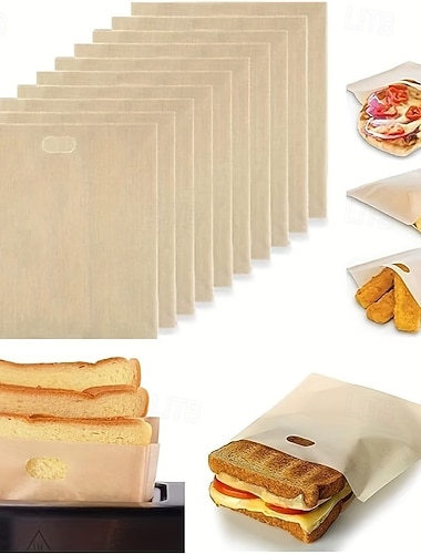  10 extra große, wiederverwendbare Toasterbeutel, hitzebeständige Toasterbeutel für gegrillte Käsesandwiches, geeignet für Toaster und Backöfen, waschbare Toasterbeutel für Toasts, Sandwiches, Panini