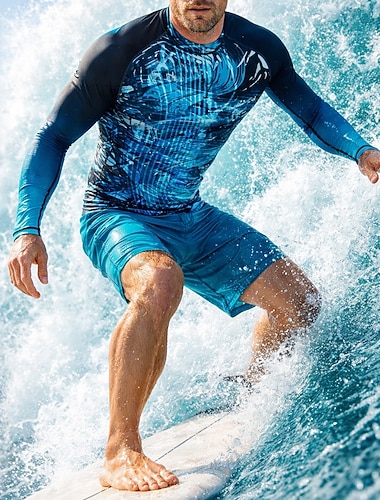  Miesten Kevyt Ihottumissuoja Uimapaita Kaltevuus Abstrakti UPF50+ UV suoja Nopea kuivuminen Pitkähihainen Uima-asut Rash guard -suojapaita Lainelautailu Melonta Hiekkaranta Kesä