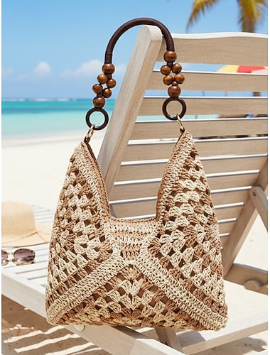  Sac bandoulière tissé pour femme, multicolore, grande capacité, style bohème, parfait pour les vacances à la plage et en station balnéaire.