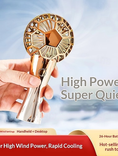  Gave til fotballfan, håndholdt vifte med fotballmønster og 26 timers batterilevetid, bærbar, oppladbar minivifte med 3 hastigheter, stille for stadionsport og -kamper på reise, luksuriøs gullfarget