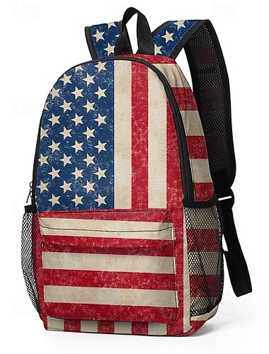  Unisex polyestertrykket ryggsekk, vintage amerikansk flaggdesign, stor kapasitet, slitesterk, ideell for 250-årsjubileum, uavhengighetsdagen, hverdagsreiser og utendørs bruk