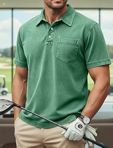  Herren Poloshirts Hemd aus 100 % Baumwolle in Säurewaschung Lässig Geschäft Revers Kurzarm Mode Basic Einfach Jahrgang Betrübt Sommer Frühling Frühling & Sommer Normale Passform Dunkel Braun Schwarz