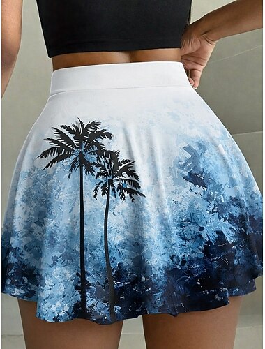  Dames Vakantierok Tennisskirt Elegant Modieus leuke Style Strand Kleding Mini Hoge taille Rokken Bloemig Grafisch Hoge Elasticiteit Dagelijks Strand Wit + blauw Zomer 95% polyester, 5% spandex