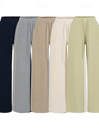  Damen Waffel Weites Bein Chinos Urlaub Mode Streetwear Volle Länge Hohe Taille Einfach Elastischer Bund Bequem Komfort Weich Dehnbar Outdoor Straße Alltagskleidung Marineblau Grün Khaki Beige Sommer