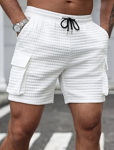  Herren Waffel-Shorts Shorts Freizeitshorts Kordelzug Tasche Einfach Komfort Atmungsaktiv Kurz Lässig Outdoor Urlaub Urlaub Streetwear Schwarz Weiß Mikroelastisch