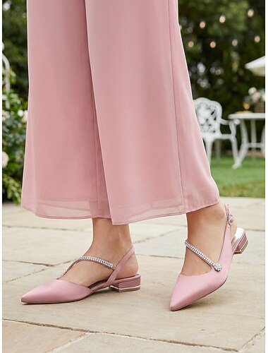  Sapatilhas femininas rosa de bico fino com tira de strass, elegantes sapatos para a mãe da noiva em casamentos no jardim, confortáveis para uso externo.