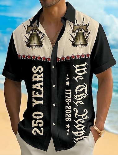  Herren 250. Jahrestag des Unabhängigkeitstages der USA am 4. Juli US Flagge Wir die Leute Hemd Sommerhemd Knopfhemd Kurzarm Patriotisch Outdoor Ferien Sommer Frühling Umlegekragen 3D-Druck Hemden mit