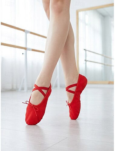  Scarpette da ballo beige da donna, ballerine in tela morbida con cinturini elastici per allenamento di danza classica e yoga. &pratica al chiuso