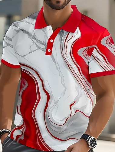  Herren Geometrisch Poloshirts Kurzarm Polo-Shirts Hemden mit Kragen Lässig Athleisure Knöpfe Sommer Frühling Blau Rote Purpur