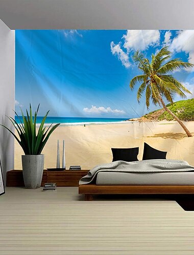  tropisk strand kokosnøttre landskap billedvev naturskjønt veggteppe til soverom stue sovesal universitetsrom hjemmedekor fotobakgrunn