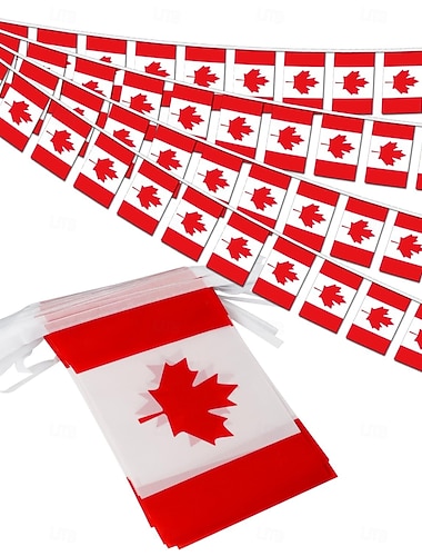  Wimpelkette mit kanadischen Flaggen für die Fußball-Weltmeisterschaft (50 Flaggen), 14 Meter lange Mini-Wimpelkette mit kanadischen Flaggen für Dekorationen im ländlichen Raum, Schulen, Partys und