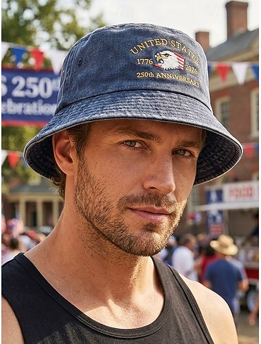  メンズコットン刺繍入りイーグルバケットハット、マルチカラーの愛国的なアメリカ独立250周年記念ハット、独立記念日、カジュアルウェア、旅行、休暇、アウトドアフェスティバルスタイルに最適