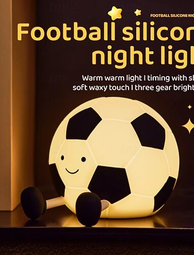  Veilleuse de football pour petits garçons, lampe de chevet souple en silicone en forme de ballon de football avec 3 niveaux de luminosité et minuterie, rechargeable par USB, idéale pour décorer la